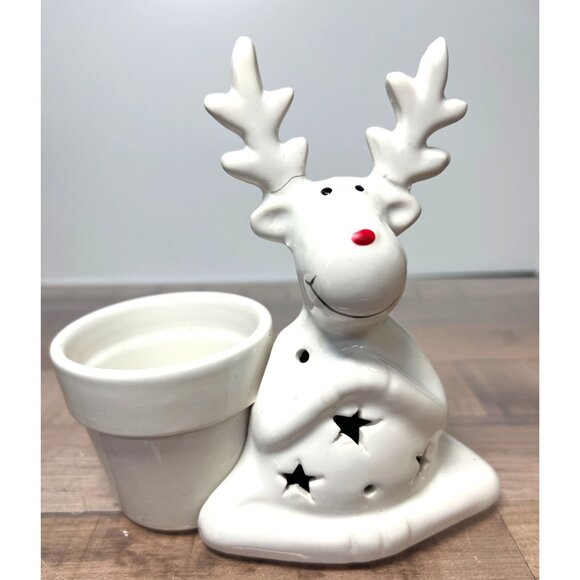 Ceramic Reindeer Tealight Holder With Light - Picture 1 of 5